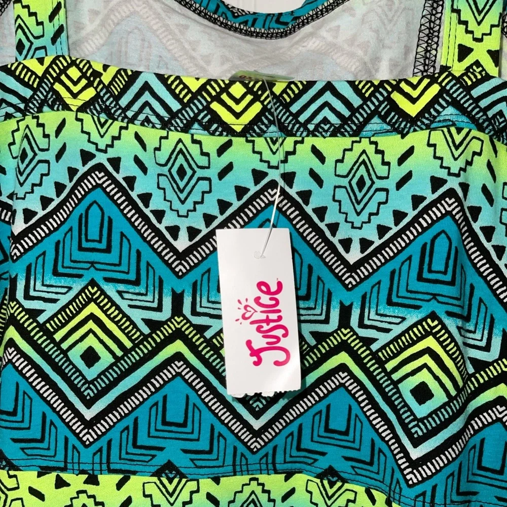Spaghetti straps summer dress Justice‎ Neon geometric pattern dress size 18/20